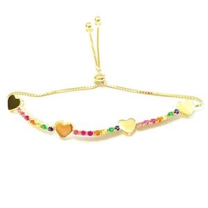 Goldenstrand Jewelry Rainbow Heart Station Bolo Bracelet, Gold Plated Sterling